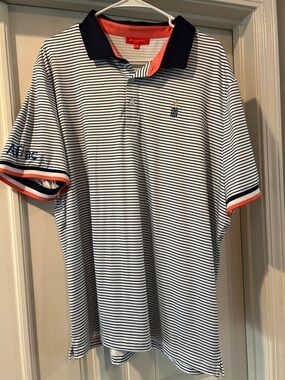 Men’s Size XXL Redvanly Striped Golf Polo in White, Navy & Orange